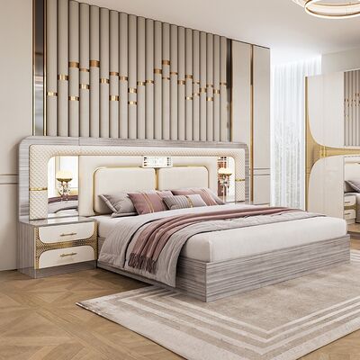 Foshan Wholesale Barato Turco Quarto de Cama Conjuntos Rei Tamanho Quadro de Cama Luxo Quarto de Casa Suíte Moderno de Madeira Quarto de Quarto Mobiliário Conjunto
