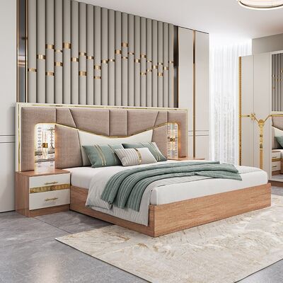 Meuble De Chambre Mobiliário de quarto moderno conjunto de tamanho rei Cama de madeira Quadro de luxo Casa completa Mobiliário turco conjuntos de quarto