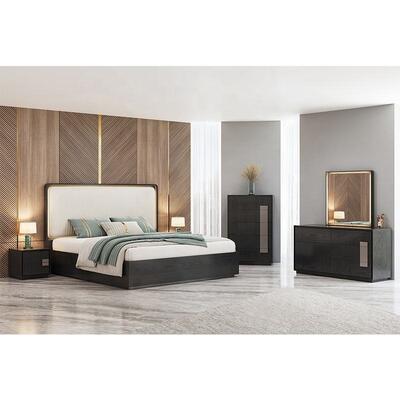 Minimalista King Size Cama Luxury Bedroom Sets Hotel Apartamento Armazém de madeira Mobiliário moderno de quarto conjunto com armário lateral