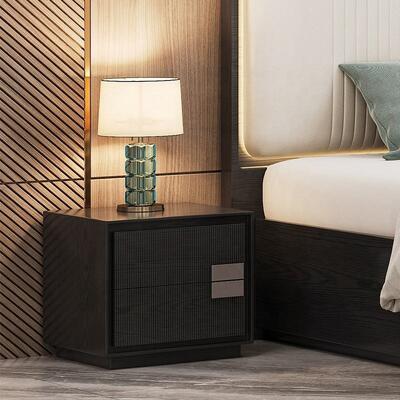 Minimalista King Size Cama Luxury Bedroom Sets Hotel Apartamento Armazém de madeira Mobiliário moderno de quarto conjunto com armário lateral