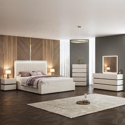 Conjunto de quarto luxuoso moderno king size, cama de casal, led, cabeceira, hotel, casa, quarto principal, conjunto completo de móveis de madeira