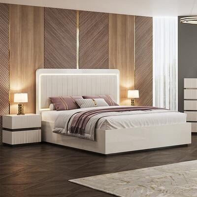 Conjunto de quarto luxuoso moderno king size, cama de casal, led, cabeceira, hotel, casa, quarto principal, conjunto completo de móveis de madeira