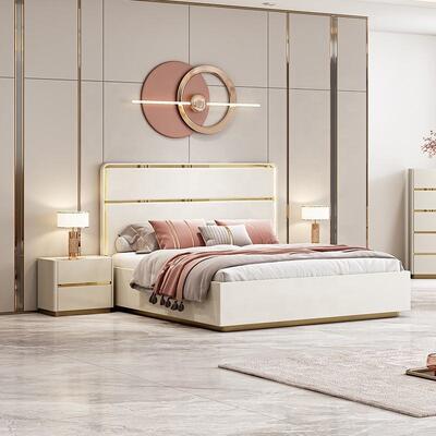 Locais de luxo leves Mobiliário de quarto moderno conjunto completo de quartos mobiliário quadro de madeira duplo de luxo king size conjunto de quarto