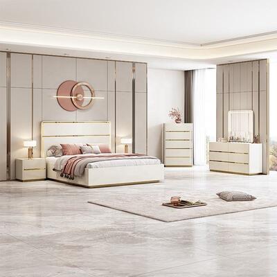 Locais de luxo leves Mobiliário de quarto moderno conjunto completo de quartos mobiliário quadro de madeira duplo de luxo king size conjunto de quarto