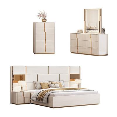Novo design de luxo king size cama dupla mobiliário moderno conjunto de quarto de madeira conjuntos de quarto com mesa de vestiário caixa de gavetas