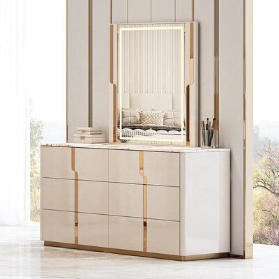 Novo design de luxo king size cama dupla mobiliário moderno conjunto de quarto de madeira conjuntos de quarto com mesa de vestiário caixa de gavetas
