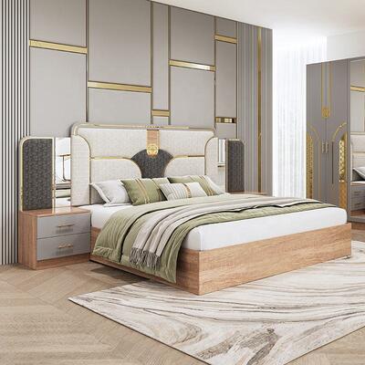 Chambre a coucher completo turco conjuntos de quarto cama king size duplo quadro de madeira barato luxo moderno conjunto de móveis de quarto