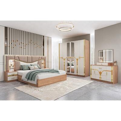 Meuble De Chambre Mobiliário de quarto moderno conjunto de tamanho rei Cama de madeira Quadro de luxo Casa completa Mobiliário turco conjuntos de quarto