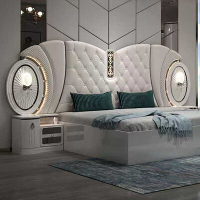 Preço a granel Mobiliário de quarto moderno de luxo Set king tamanho Quadro de cama Quarto mestre Completo conjunto de quarto turco com luzes led