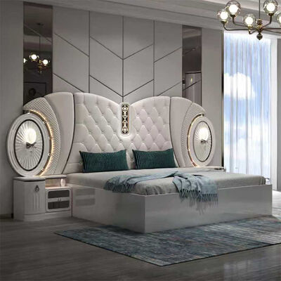 Preço a granel Mobiliário de quarto moderno de luxo Set king tamanho Quadro de cama Quarto mestre Completo conjunto de quarto turco com luzes led