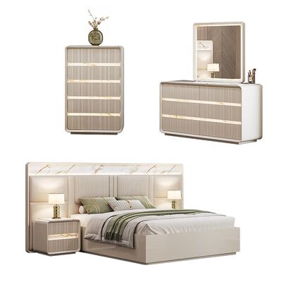Venda por atacado de mobiliário de quarto contemporâneo Home Master Room Hotel Apartamento Trama de madeira King Size Modern Luxury Bedroom Sets