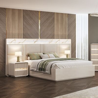 Venda por atacado de mobiliário de quarto contemporâneo Home Master Room Hotel Apartamento Trama de madeira King Size Modern Luxury Bedroom Sets