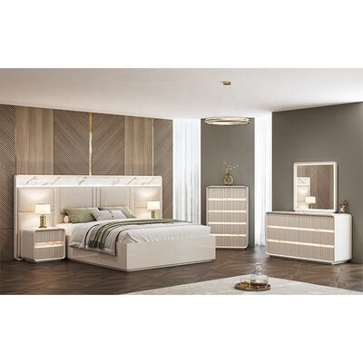 Venda por atacado de mobiliário de quarto contemporâneo Home Master Room Hotel Apartamento Trama de madeira King Size Modern Luxury Bedroom Sets