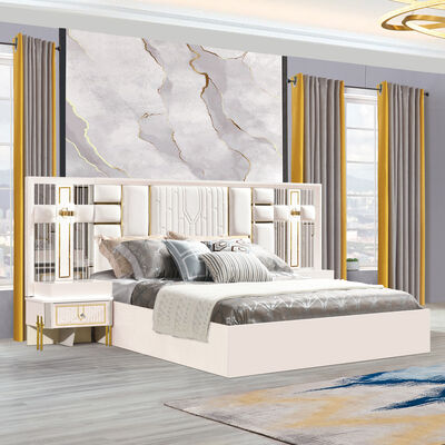 Bom preço mobiliário de quarto conjuntos de luxo italiano conjunto de quarto cabeça de couro