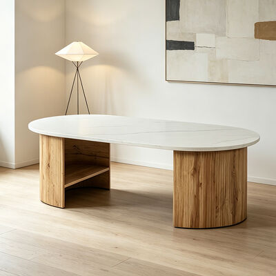 Mobiliário moderno de sala de jantar Mesa de jantar de madeira oval Base de armazenamento Restaurante doméstico nórdico Cozinha de 6 lugares Mesa de jantar