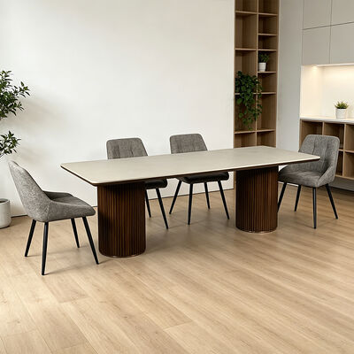 Ensemble Salle Manger Complete Mesa de jantar de madeira maciça Pedra Arquitetura de mesa de jantar de pedra Móveis de sala de jantar de 6 lugares Mesa de jantar de madeira moderna