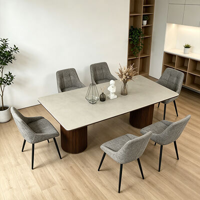 Ensemble Salle Manger Complete Mesa de jantar de madeira maciça Pedra Arquitetura de mesa de jantar de pedra Móveis de sala de jantar de 6 lugares Mesa de jantar de madeira moderna