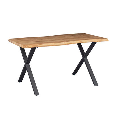 Estilo minimalista retângulo mesa de jantar de borda ao vivo base de metal móveis de sala de jantar de madeira mesa de jantar moderna conjunto de 6 lugares