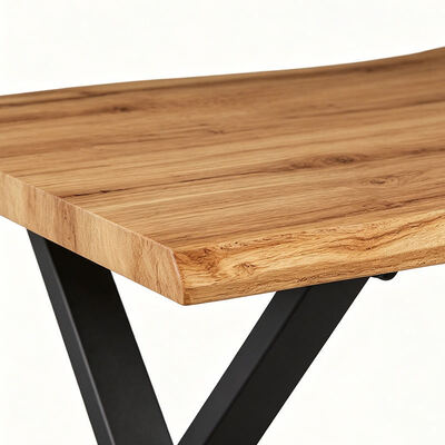 Estilo minimalista retângulo mesa de jantar de borda ao vivo base de metal móveis de sala de jantar de madeira mesa de jantar moderna conjunto de 6 lugares