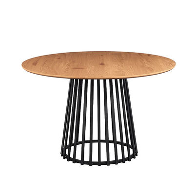 Estilo minimalista retângulo mesa de jantar de borda ao vivo base de metal móveis de sala de jantar de madeira mesa de jantar moderna conjunto de 6 lugares