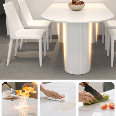Tabela de jantar escandinava branca Base de metal Mobiliário de sala de jantar pedra ardósia topo mesa de jantar moderna para apartamento de hotel