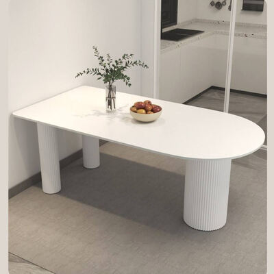 Tabela de jantar escandinava branca Base de metal Mobiliário de sala de jantar pedra ardósia topo mesa de jantar moderna para apartamento de hotel