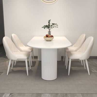 Tabela de jantar escandinava branca Base de metal Mobiliário de sala de jantar pedra ardósia topo mesa de jantar moderna para apartamento de hotel
