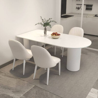 Tabela de jantar escandinava branca Base de metal Mobiliário de sala de jantar pedra ardósia topo mesa de jantar moderna para apartamento de hotel