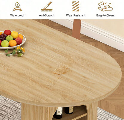 Tabela de refeição de venda por atacado de fábrica com 6 lugares Sala de jantar de casa Tabela de refeição de madeira oval com prateleiras de armazenamento