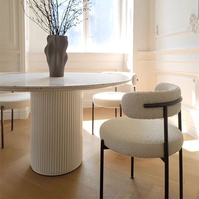 Mobiliário doméstico nórdico Mesa redonda branca de 6 lugares Mesa de jantar moderna de luxo de madeira e cadeiras para sala de jantar