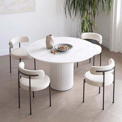 Mobiliário doméstico nórdico Mesa redonda branca de 6 lugares Mesa de jantar moderna de luxo de madeira e cadeiras para sala de jantar