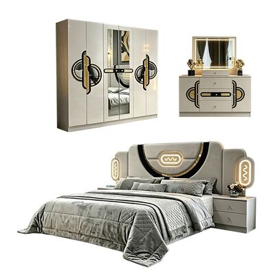 Conjunto de móveis de quarto turcos baratos por atacado da China, estrutura de madeira, cama de luxo king size, conjuntos de quarto modernos de luxo de casal e casal