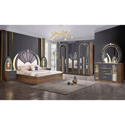 Conjunto de quarto de estilo turco Luxo King Size Cama Casa Master Room Armazém de madeira Contemporâneo Completo Conjunto de móveis de quarto modernos