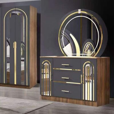 Conjunto de quarto de estilo turco Luxo King Size Cama Casa Master Room Armazém de madeira Contemporâneo Completo Conjunto de móveis de quarto modernos