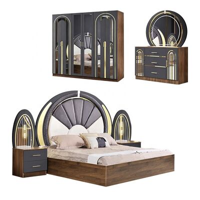 Conjunto de quarto de estilo turco Luxo King Size Cama Casa Master Room Armazém de madeira Contemporâneo Completo Conjunto de móveis de quarto modernos
