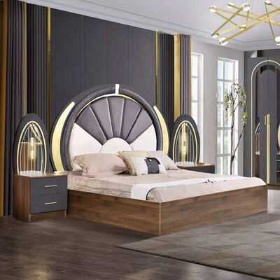 Conjunto de quarto de estilo turco Luxo King Size Cama Casa Master Room Armazém de madeira Contemporâneo Completo Conjunto de móveis de quarto modernos