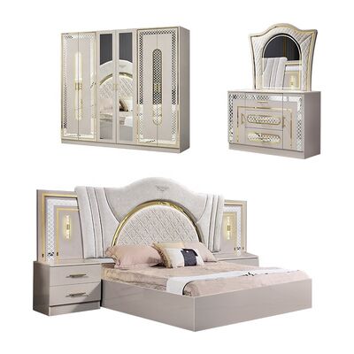 Conjunto Completo de Quarto Casal King Size Mobília de Quarto de Luxo Moderna com Estrutura de Madeira