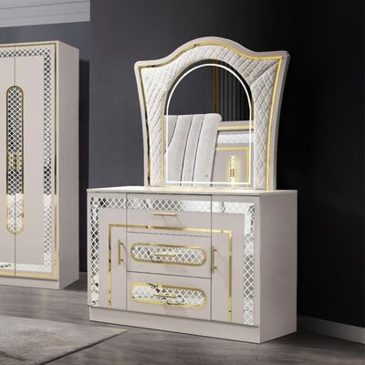 Conjunto Completo de Quarto Casal King Size Mobília de Quarto de Luxo Moderna com Estrutura de Madeira
