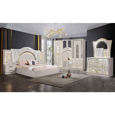Conjunto Completo de Quarto Casal King Size Mobília de Quarto de Luxo Moderna com Estrutura de Madeira