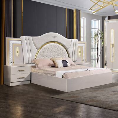 Conjunto Completo de Quarto Casal King Size Mobília de Quarto de Luxo Moderna com Estrutura de Madeira