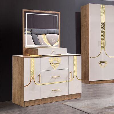 Ensemble Lit Armoire Et Coiffeuse Mobiliário turco conjunto de quartos de luxo King Size Quarto de cama Moderno conjunto de mobiliário de madeira