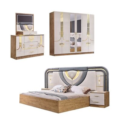 Ensemble Lit Armoire Et Coiffeuse Mobiliário turco conjunto de quartos de luxo King Size Quarto de cama Moderno conjunto de mobiliário de madeira