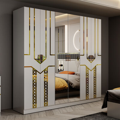 Conjunto Completo de Móveis de Quarto de Luxo de Madeira Tamanho Queen, Guarda-Roupa, Cômoda e Cama King Dupla de Couro com Design Moderno para Venda por Atacado