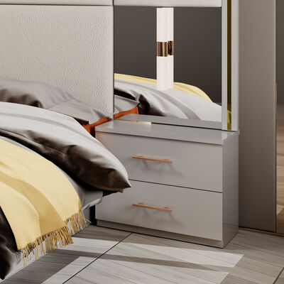 Conjunto Completo de Móveis de Quarto de Luxo de Madeira Tamanho Queen, Guarda-Roupa, Cômoda e Cama King Dupla de Couro com Design Moderno para Venda por Atacado