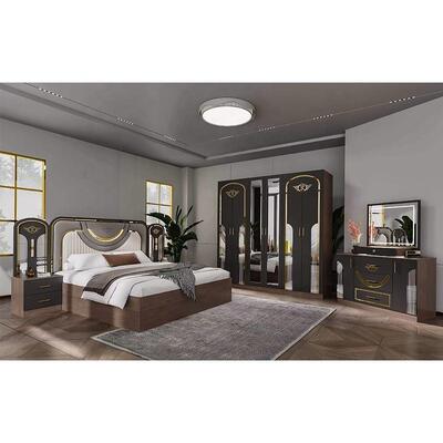 Conjunto Completo de Móveis Modernos Turcos para Quarto Atacado 5 Peças Cama King Size Estrutura de Madeira Móveis Domésticos Conjuntos de Quarto