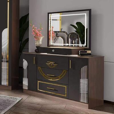 Conjunto Completo de Móveis Modernos Turcos para Quarto Atacado 5 Peças Cama King Size Estrutura de Madeira Móveis Domésticos Conjuntos de Quarto