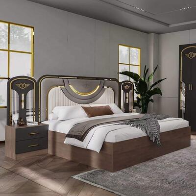 Conjunto Completo de Móveis Modernos Turcos para Quarto Atacado 5 Peças Cama King Size Estrutura de Madeira Móveis Domésticos Conjuntos de Quarto