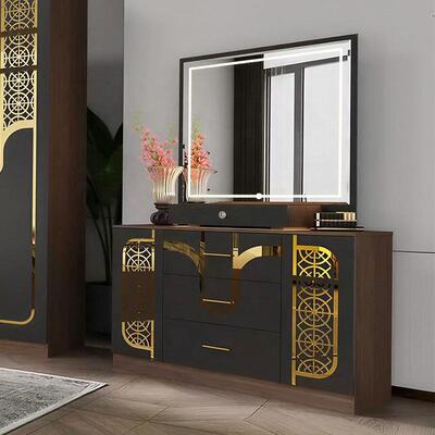Conjunto Completo de Móveis Modernos Turcos para Quarto Atacado 5 Peças Cama King Size Estrutura de Madeira Móveis Domésticos Conjuntos de Quarto