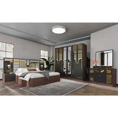 Conjunto Completo de Móveis Modernos Turcos para Quarto Atacado 5 Peças Cama King Size Estrutura de Madeira Móveis Domésticos Conjuntos de Quarto