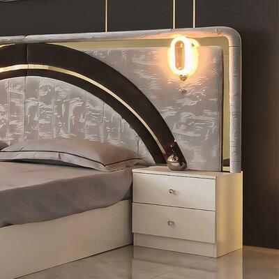 Modern Luxury White Gold Complete Bedroom Sets High Gloss LED Headboard King Size Bed Frame Master Bedroom Furniture Set